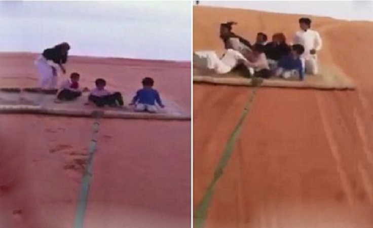 مغامرة تزلج على الرمال لشبان سعوديين تنتهي بطرفة